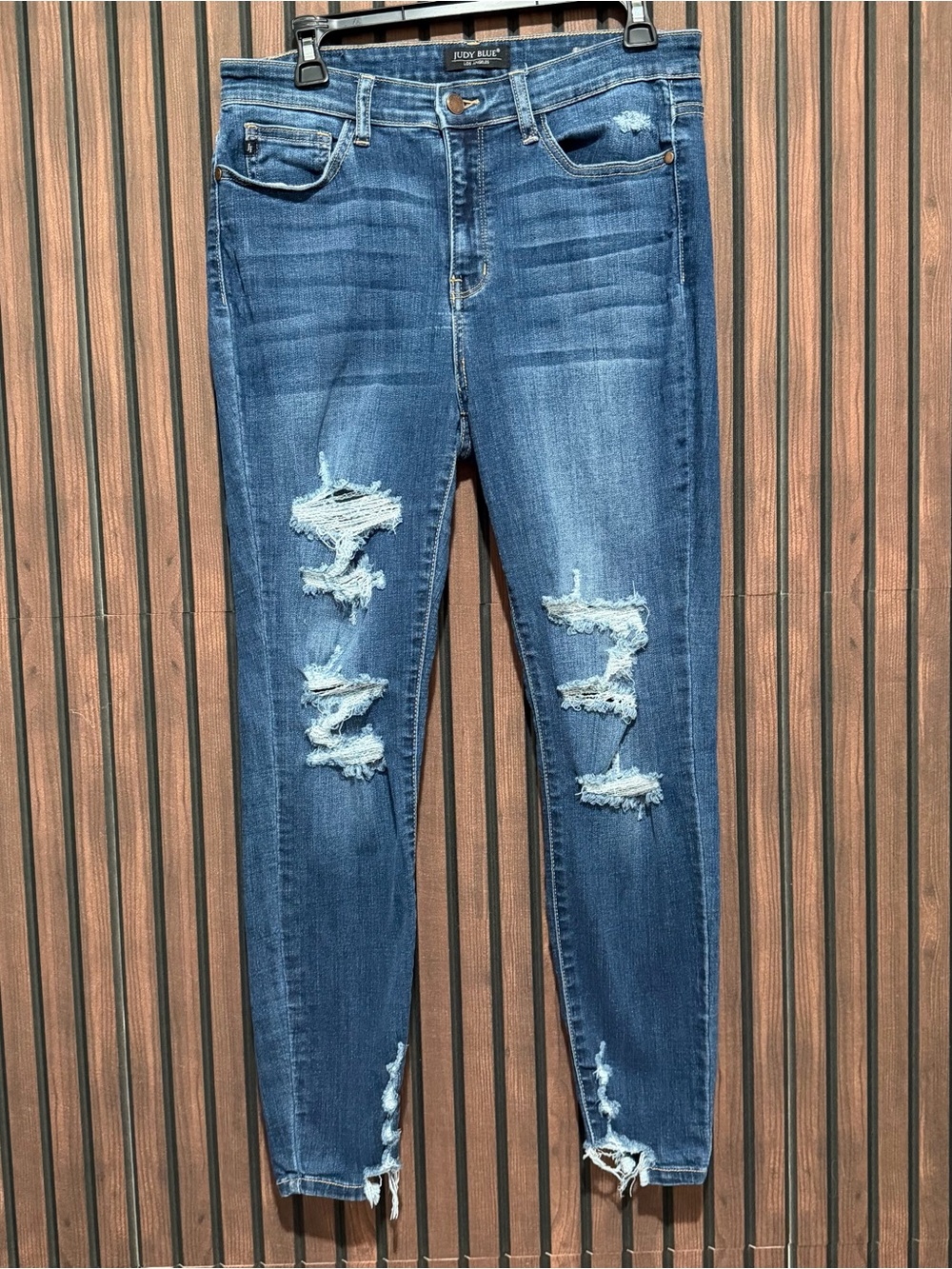 Judy Blue Distressed Skinny Jeans | Raw Hem Stretch Denim | Size 11/30
